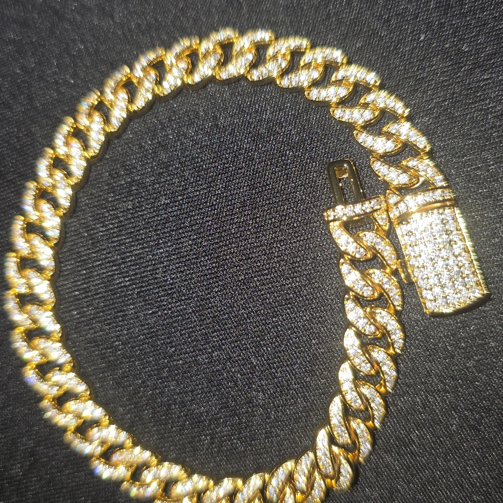 18k Gold Plated Miami Cuban Iced Out Bracelet 8" Moissanite 12ctw 8mm - Picture 9 of 9